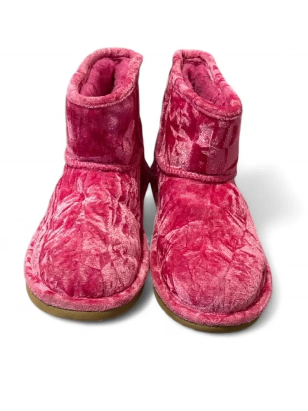 UGG Kids Classic Mini II Crushed Velvet Ankle Boots in Raspberry Sorbet